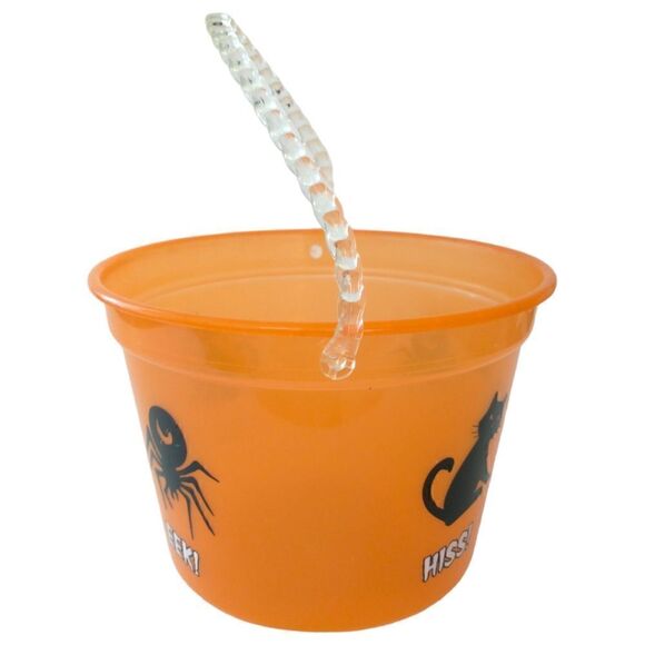 Vintage Halloween Bucket Pail Trick or Treat Black Cats Bats Translucent 1990s. - Picture 14 of 16